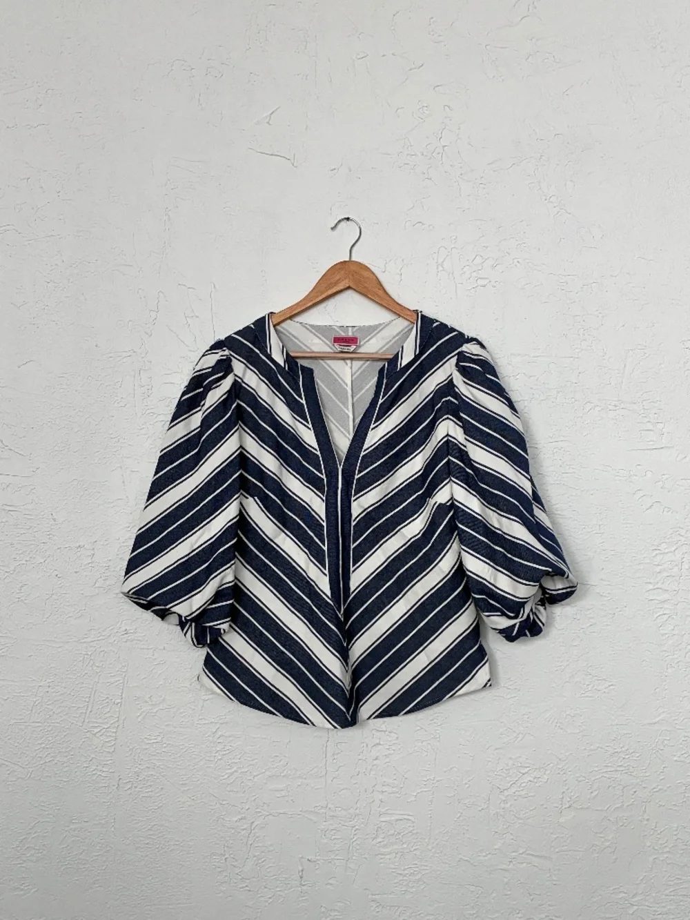 Kate Spade Blue & White Striped Popover Blouse Size Large